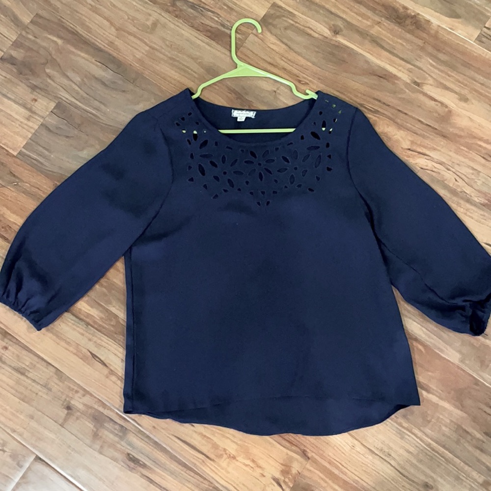Navy Blouse with Detailed Neck